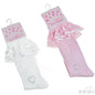 PLAIN KNEE LENGTH SOCKS W/LACE & DIAMONTE HEART: S44 - Kidswholesale.co.uk
