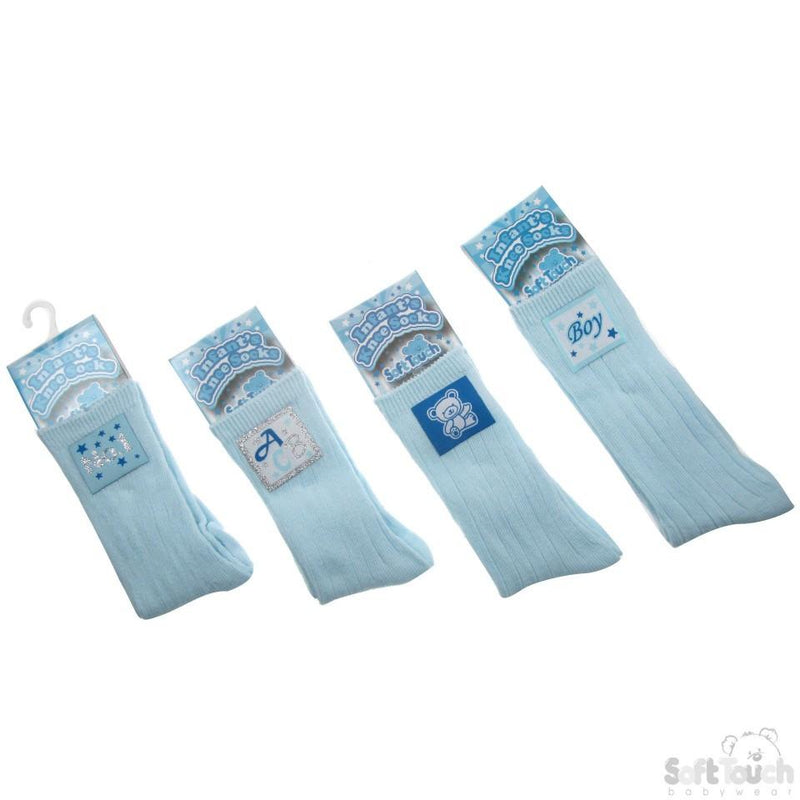 Boys Ribbed Knee-Length Socks W/Stitched Patches: S45-B - Kidswholesale.co.uk
