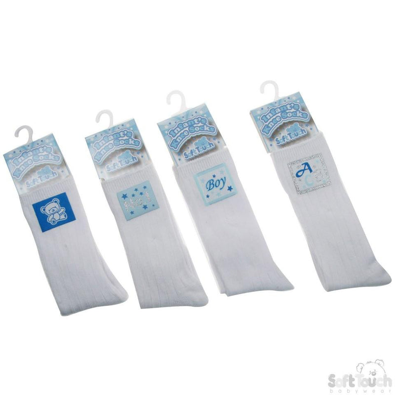 Boys Ribbed Knee-Length Socks W/Stitched Patches: S45-W - Kidswholesale.co.uk