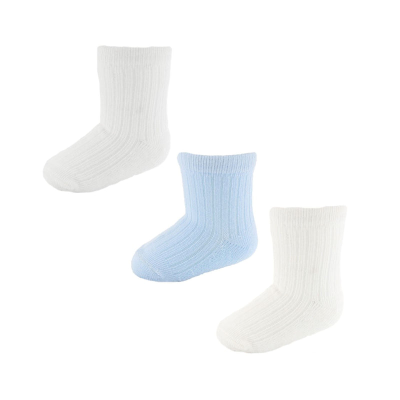 BLUE/WHITE/CREAM 3 PACK RIBBED SOCKS (NB-12 Months) S82-B