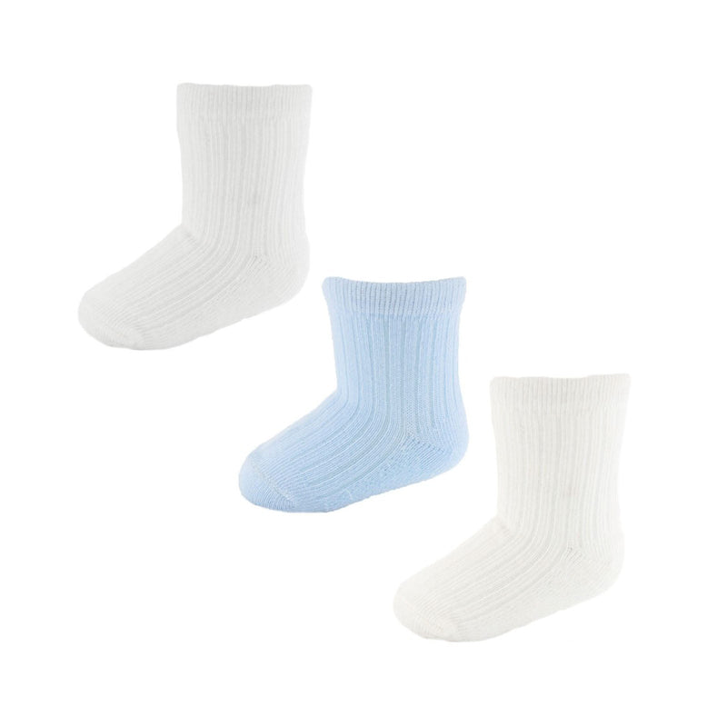 BLUE/WHITE/CREAM 3 PACK RIBBED SOCKS (6-12 Months) S82-B-6-12M