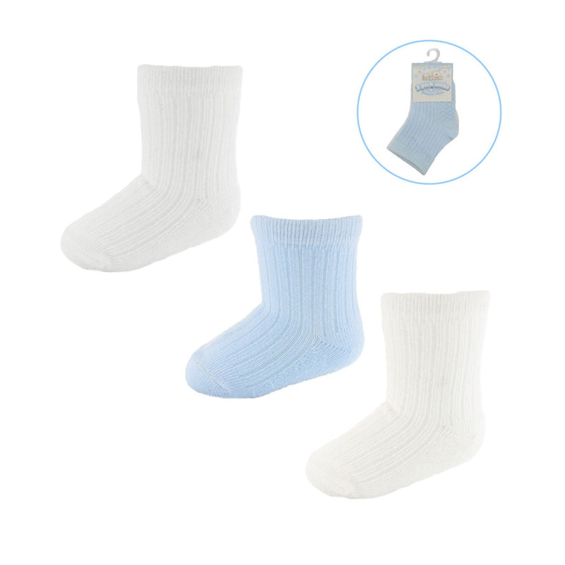 BLUE/WHITE/CREAM 3 PACK RIBBED SOCKS (6-12 Months) S82-B-6-12M