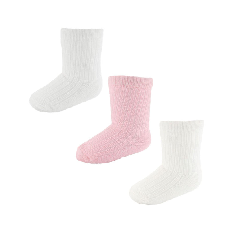 PINK/WHITE/CREAM 3 PACK RIBBED SOCKS (NB-3 Months) S82-P-NB-3