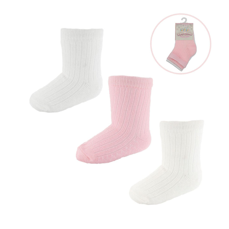 PINK/WHITE/CREAM 3 PACK RIBBED SOCKS (NB-3 Months) S82-P-NB-3