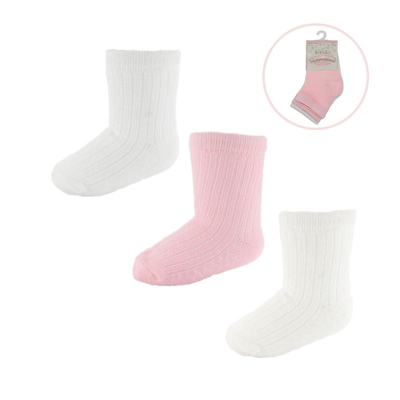 PINK/WHITE/CREAM 3 PACK RIBBED SOCKS (3-6 Months) S82-P-3-6