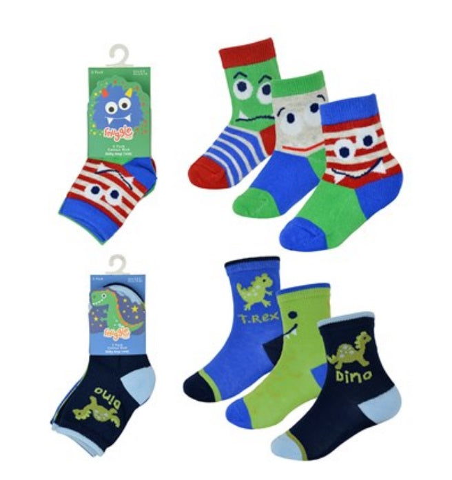 Baby Boys 3pk Socks - Dino (PK12) (00-3-5.5) SK741