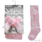 Plain Pink Tights With Matching Bow And Pom Pom - NB-24 Months - T41-P - Kidswholesale.co.uk