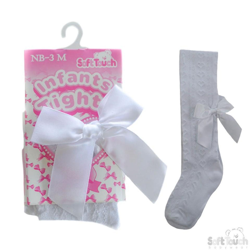 White Hearts Jacquard Tights W/Longbow - NB- 24 Months - T42-W - Kidswholesale.co.uk