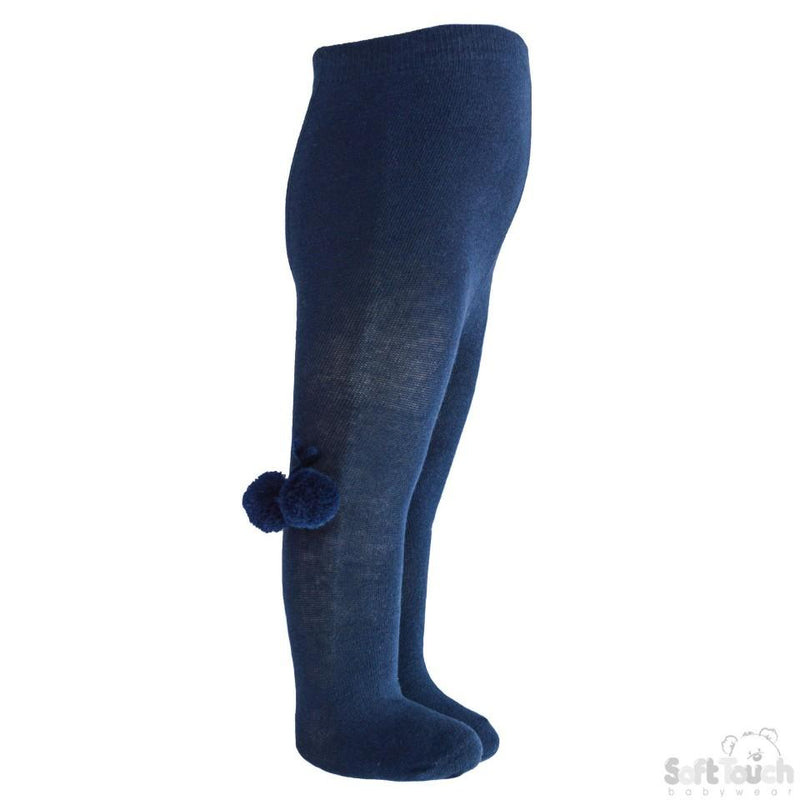 Plain Navy Tights With Pom Pom - NB-18M - T45-N - Kidswholesale.co.uk