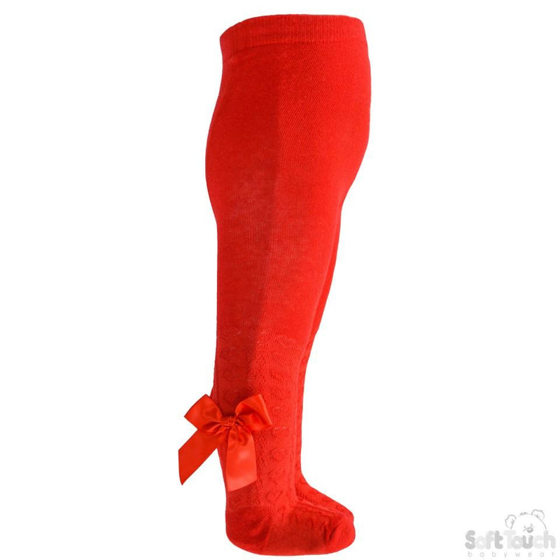 Girls Red Hearts Jacquard Tights W/Long Bow - 2-5 Years - T51-R - Kidswholesale.co.uk