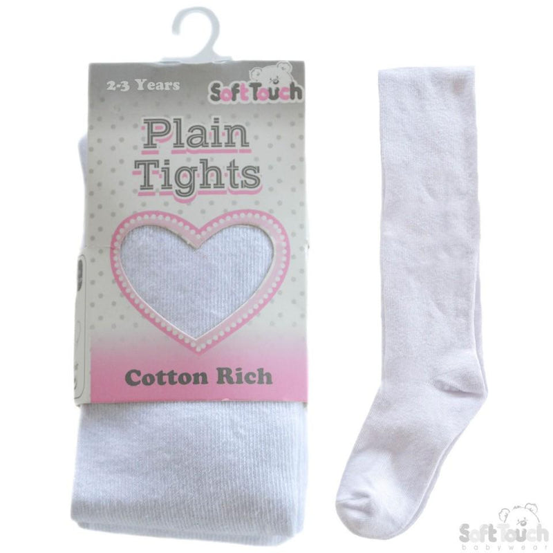 Plain White Cotton Tights - 7-8 Years - T80-W - Kidswholesale.co.uk