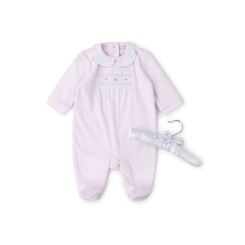 Velour Pink Smock Rose Sleepsuit (Pack of 6) ( 6-9Months) V21637