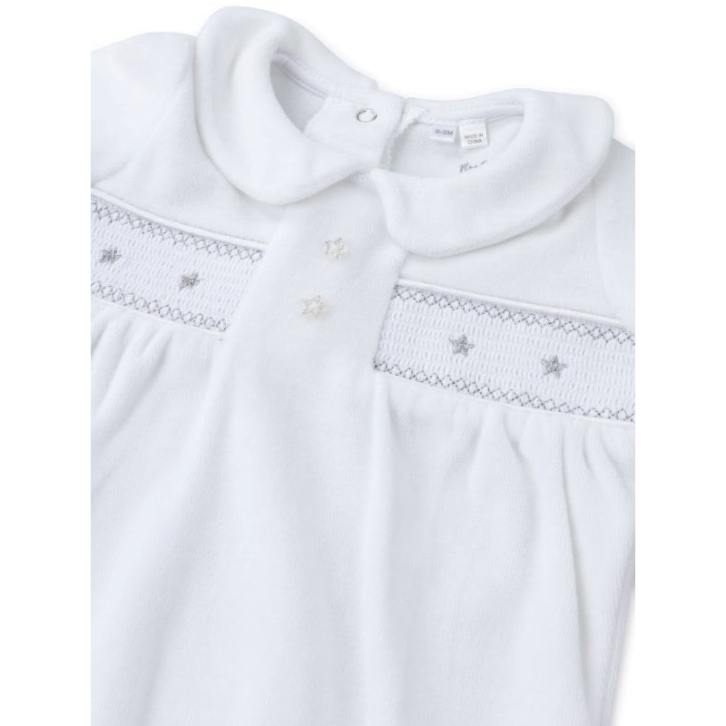 Velour White/Grey Star Smocked Sleepsuit  (Pack of 6) (0-9 Months) V21045